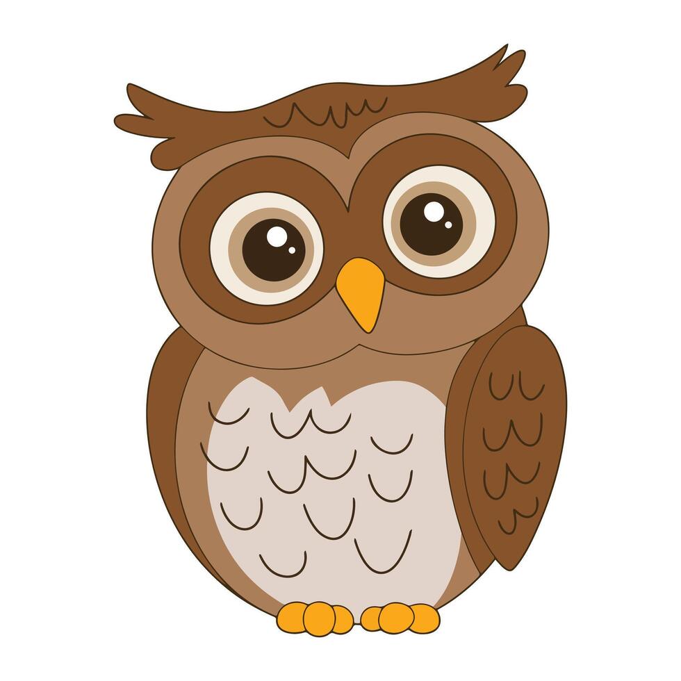 Surprised Owl Illustration. Flat of a cute forest owl with a surprised expression. Perfect for children designs and nature themed projects. vector