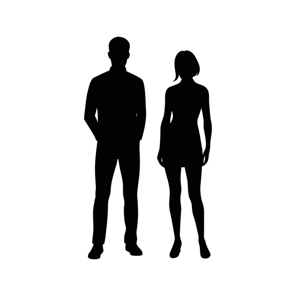 Elegant Couple Silhouette Minimalist of Man and Woman in Formal Wear vector