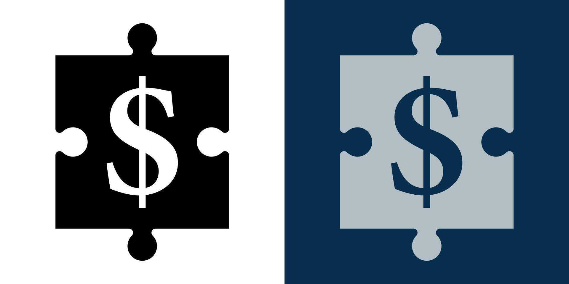 Icon puzzle element with dollar sign. Concept for solving financial problems. Business strategy, financial planning. vector