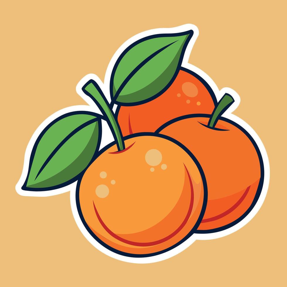 Ripe tangerines fruits sticker isolated on the yellow background vector