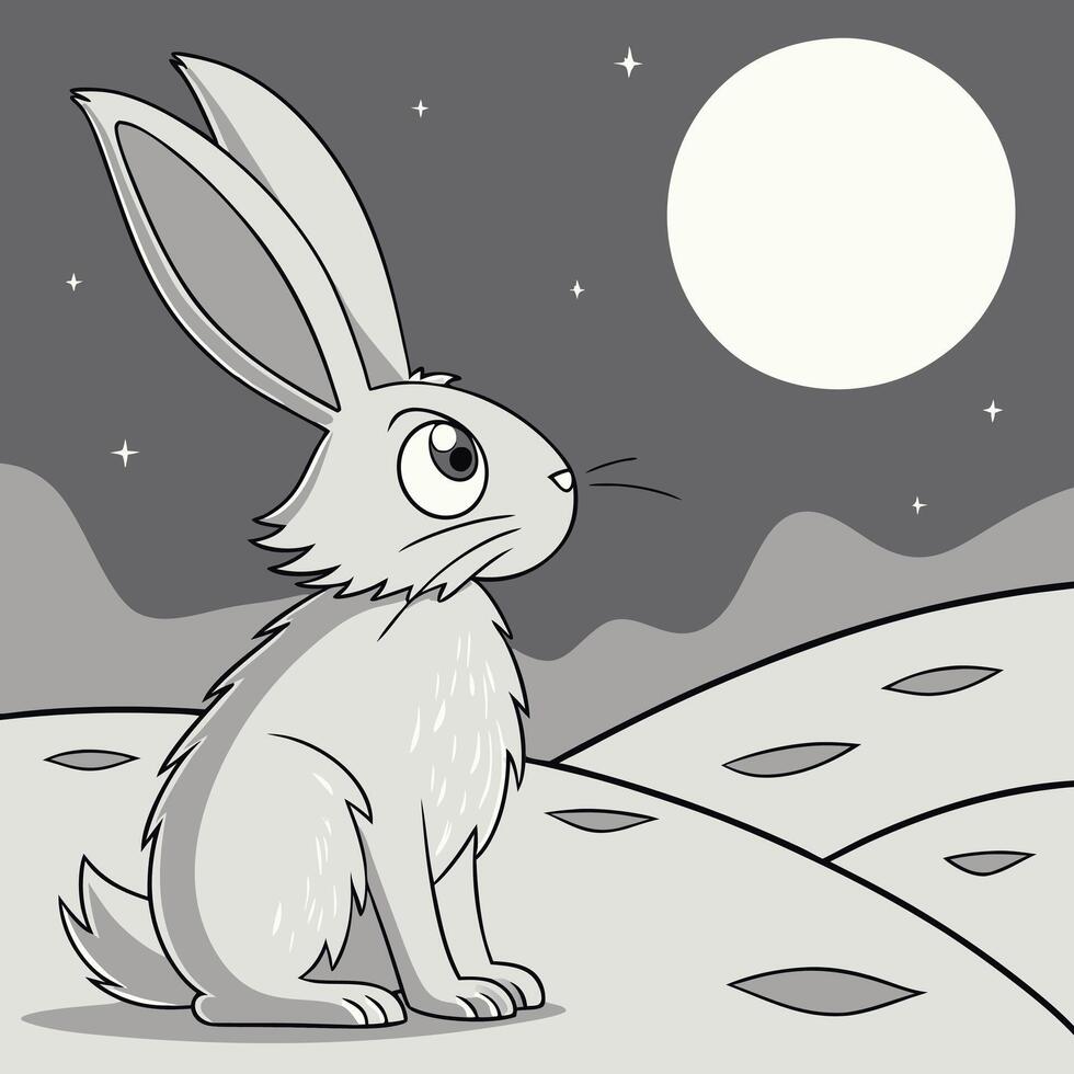 A rabbit with a full moon in the background vector