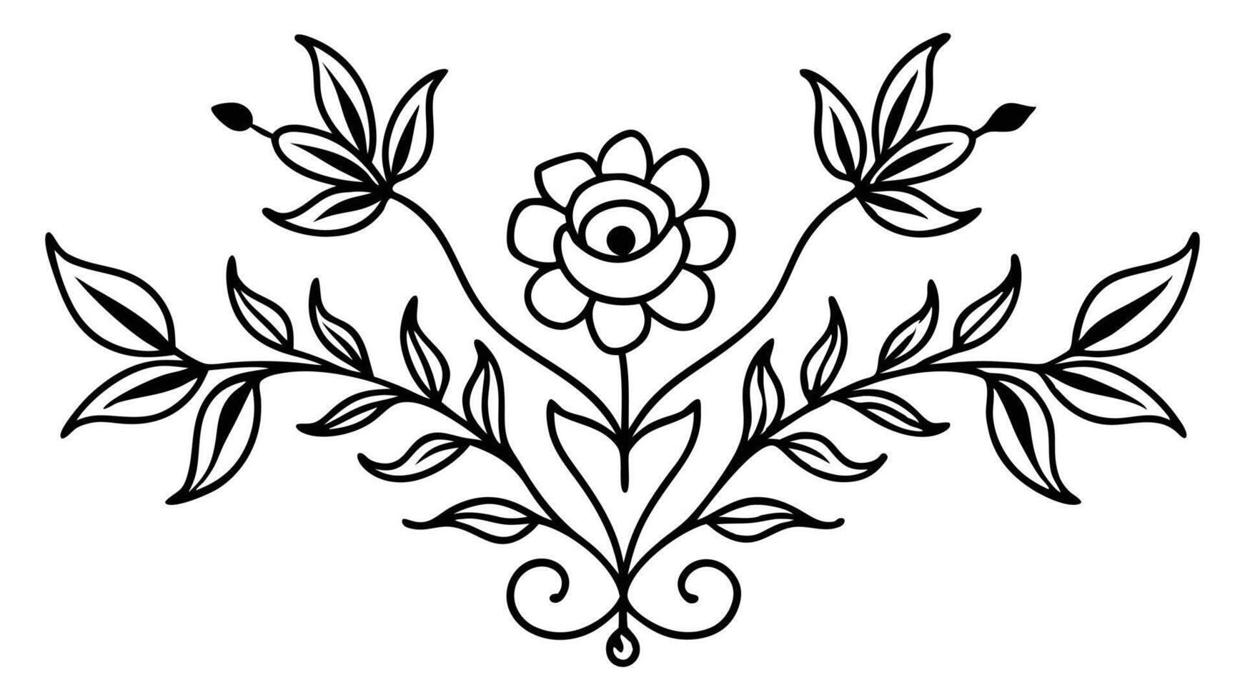 Black and White Floral Design Silhouette Elegant Symmetrical Flower and Leaf Pattern vector