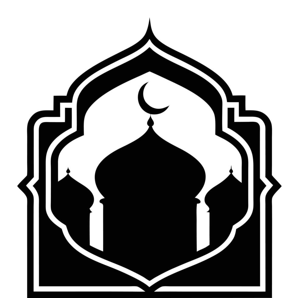 Black and white silhouette of a mosque with a crescent moon vector