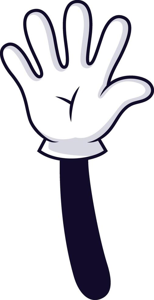 Cartoon hand featuring five open fingers, expressing a cheerful greeting or voting gesture, set against a clean white background, adding a playful touch to communication vector