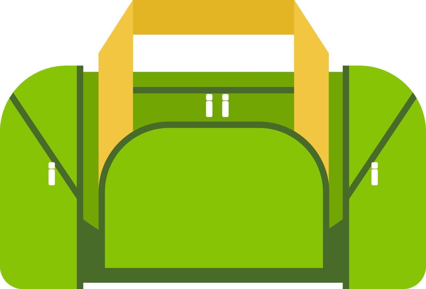 Green and yellow sports bag featuring a sturdy handle and zipper closures, ideal for carrying gym clothes, sports equipment, or travel essentials vector