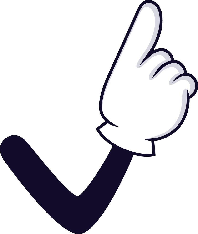 Cartoon arm forming a check mark with its forearm while simultaneously raising its index finger in a pointing gesture, conveying approval and direction vector