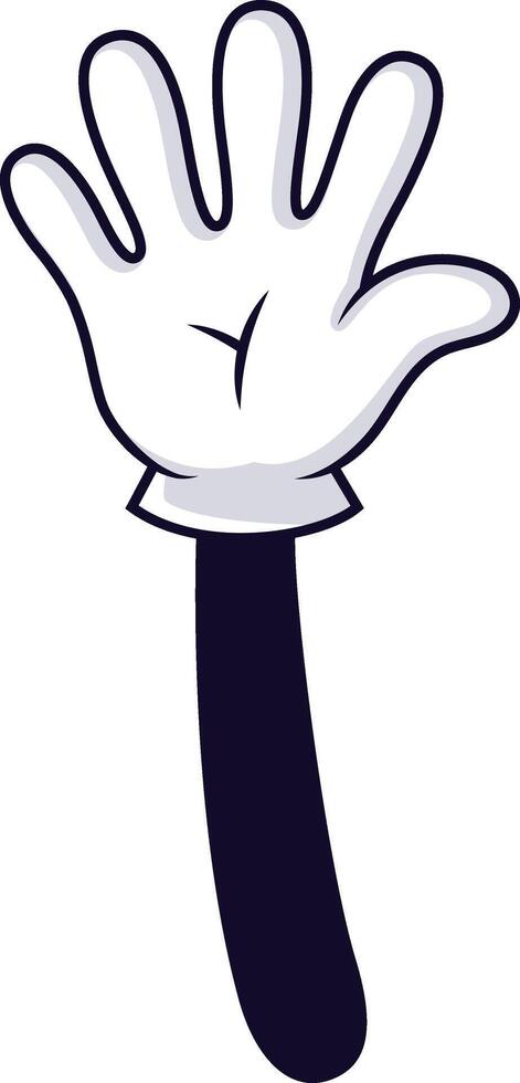 Cartoon hand wearing a white glove and showing number five gesture, isolated on a white background, ideal for educational and entertainment purposes vector