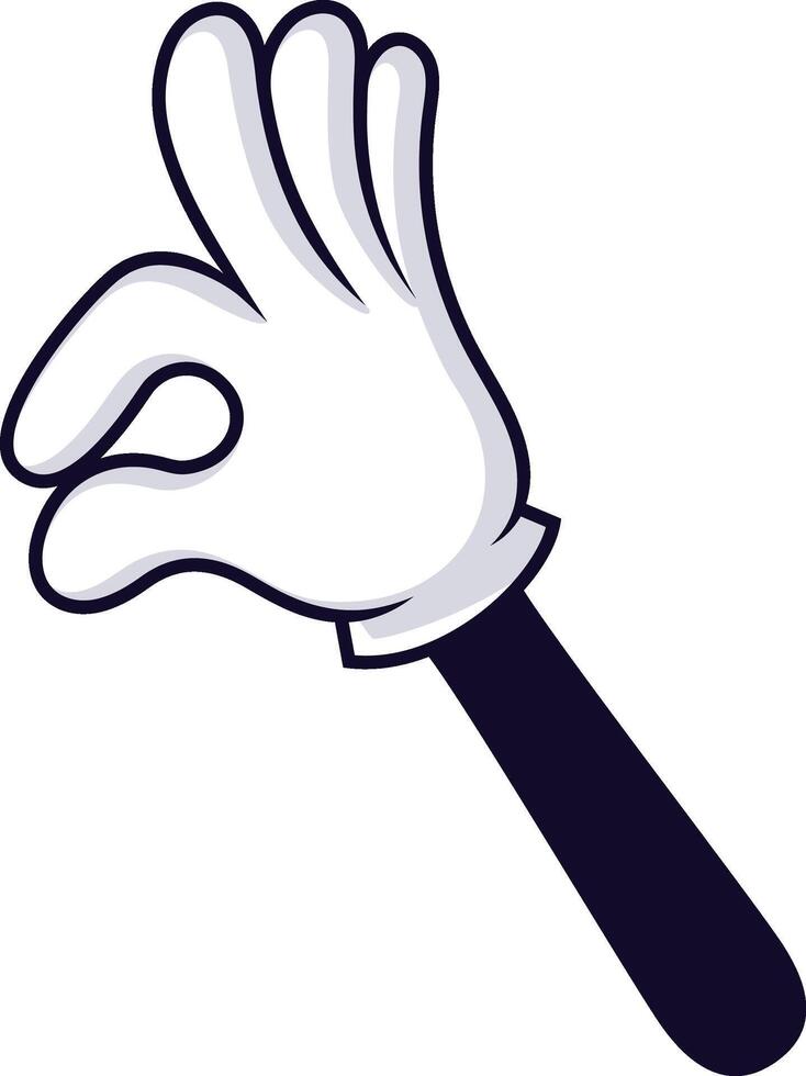 Cartoon hand making an OK sign with thumb and index finger forming a circle while other fingers are raised, expressing approval and agreement in a fun, positive manner vector