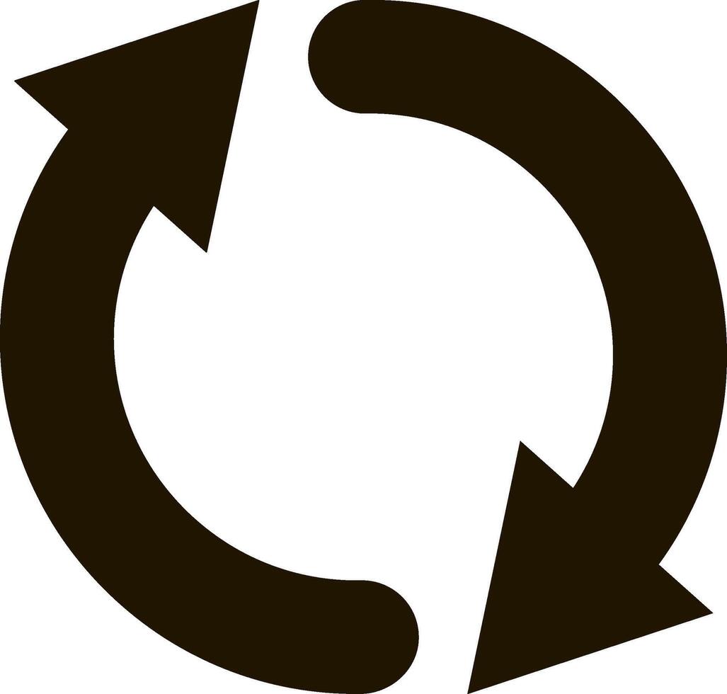 dos flechas entrelazando a formar un círculo, representando un continuo ciclo o repitiendo acción, ilustrando el concepto de interminable movimiento y transformación vector