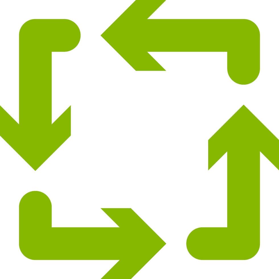 Four green arrows rotating in a clockwise direction create a seamless loop, representing a cyclical process of infinite renewal and dynamic transformation vector