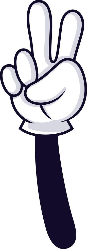 Cartoon hand raising two fingers in a peace sign gesture, representing victory, freedom, and a cheerful, positive message. Ideal for nonverbal communication and expression vector