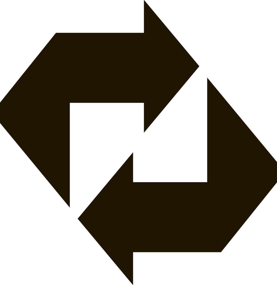 Two black arrows rotating in a continuous motion, forming a square that symbolizes concepts such as exchange, refresh, synchronization, and loop processes vector