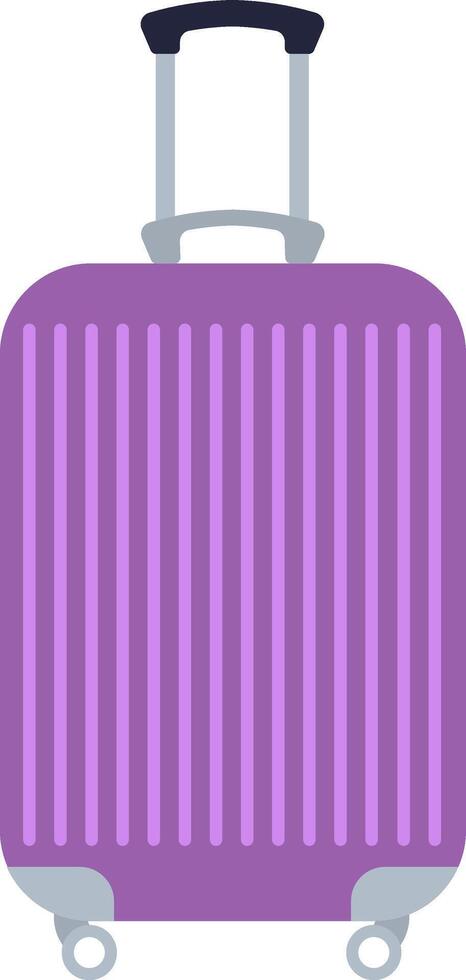 Vertical purple rolling suitcase featuring an extended handle, designed for travel and business trips, isolated against a clean white background, ready for adventure and exploration vector