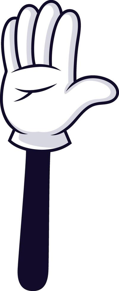 Cartoon gloved hand featuring four fingers extended, suggesting counting, voting, or greeting with a high five, set against a clean white background for emphasis vector