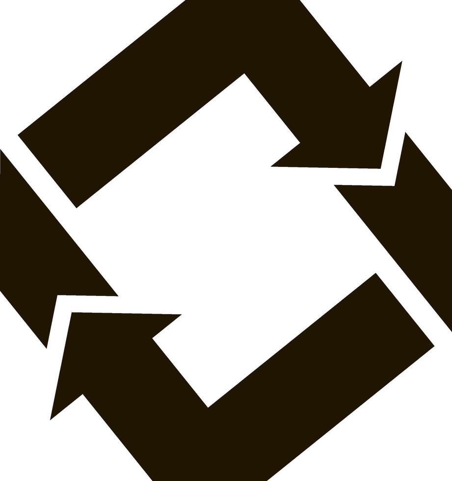 Two bold black arrows rotating clockwise create a square shape, representing a continuous process or infinite loop, emphasizing concepts of movement and flow in a modern design vector