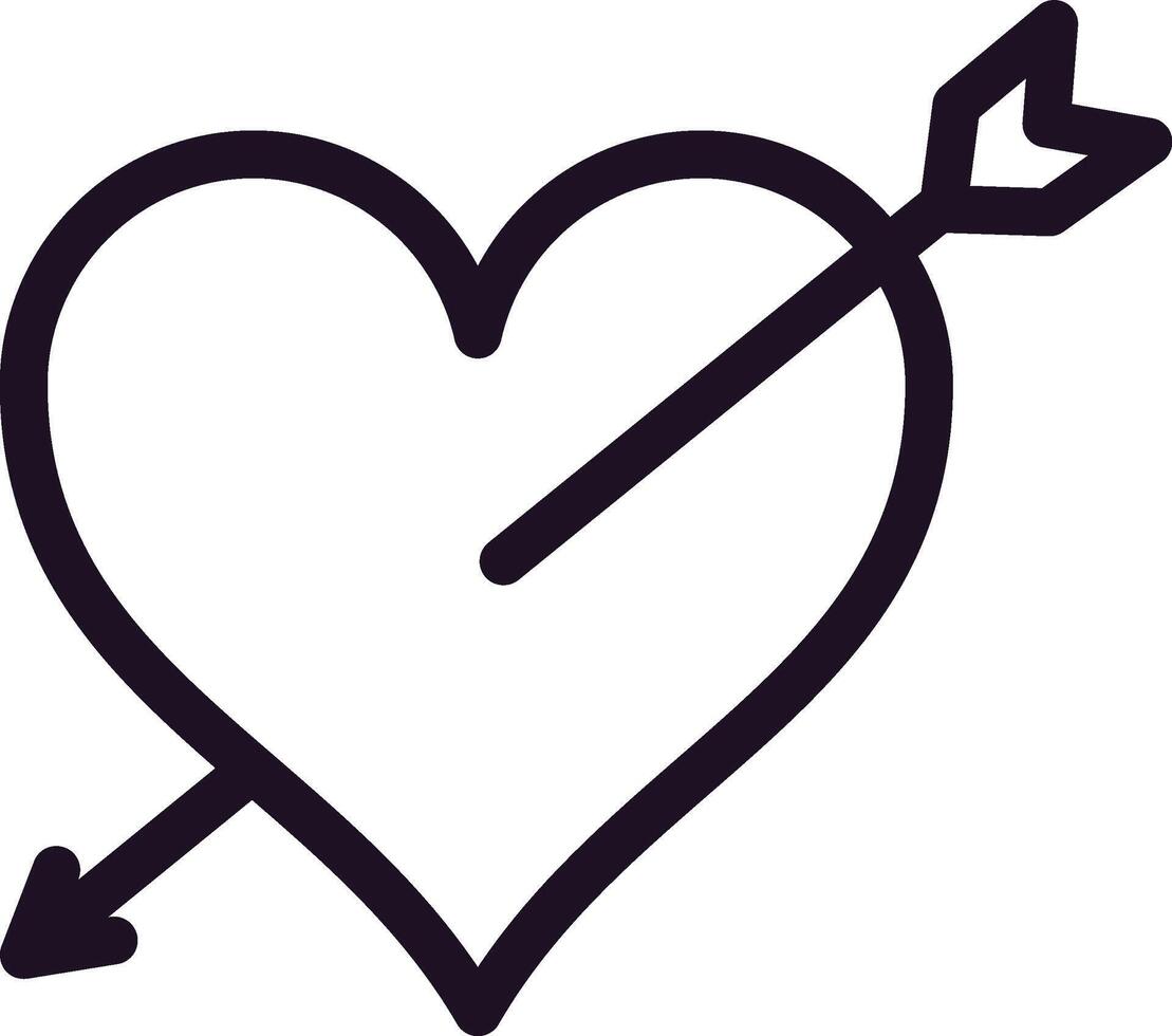 Minimalist illustration of an arrow piercing a heart, symbolizing love, romance, Valentine's Day, passion, and affection, perfect for greeting cards, invitations, or web design vector
