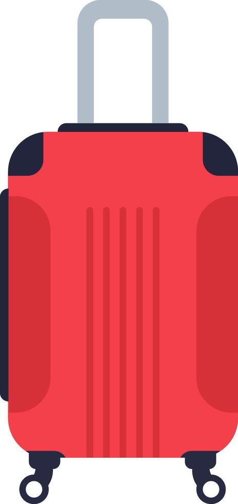 Red travel suitcase on wheels isolated on white background, lightweight rolling luggage bag for business trip, summer vacation, tourism concept vector