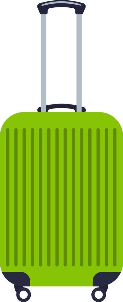 Light green rolling suitcase featuring an extended handle, poised for business trips or vacations, isolated against a clean white background, ready for travel adventures vector