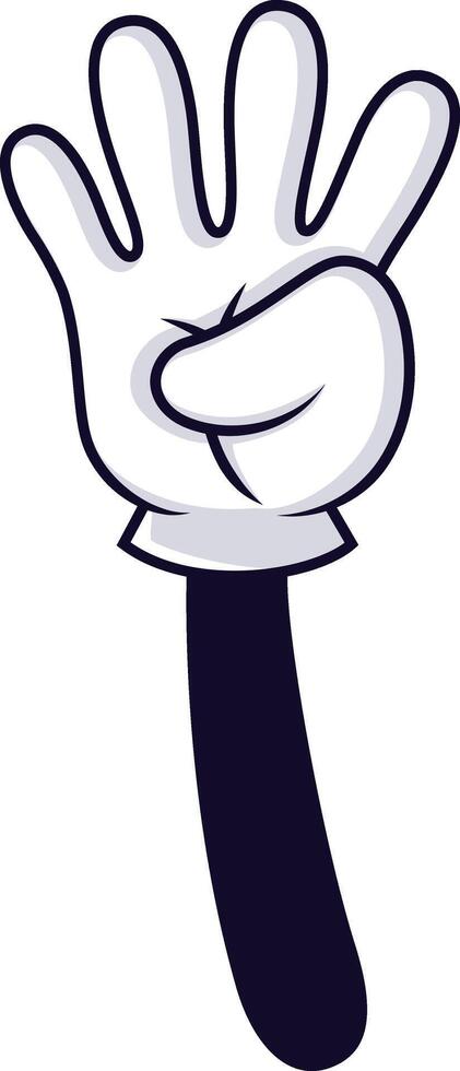 Cartoon hand featuring four extended fingers, expressing a nonverbal communication gesture, perfect for educational and illustrative projects highlighting counting and interaction vector