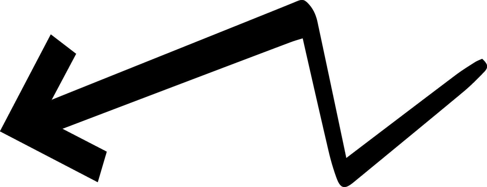 Black arrow pointing left and changing direction with curves and angles, forming a zigzag pattern, symbolizing change of plans, uncertainty, or going back and forth vector