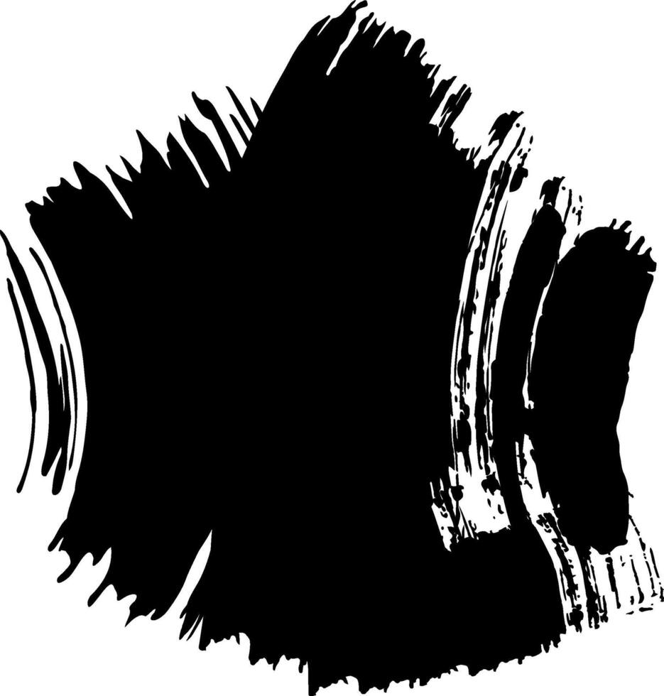 Thick black brush stroke creating an abstract shape with dynamic lines and textures, perfect for adding a touch of artistic grunge to designs vector