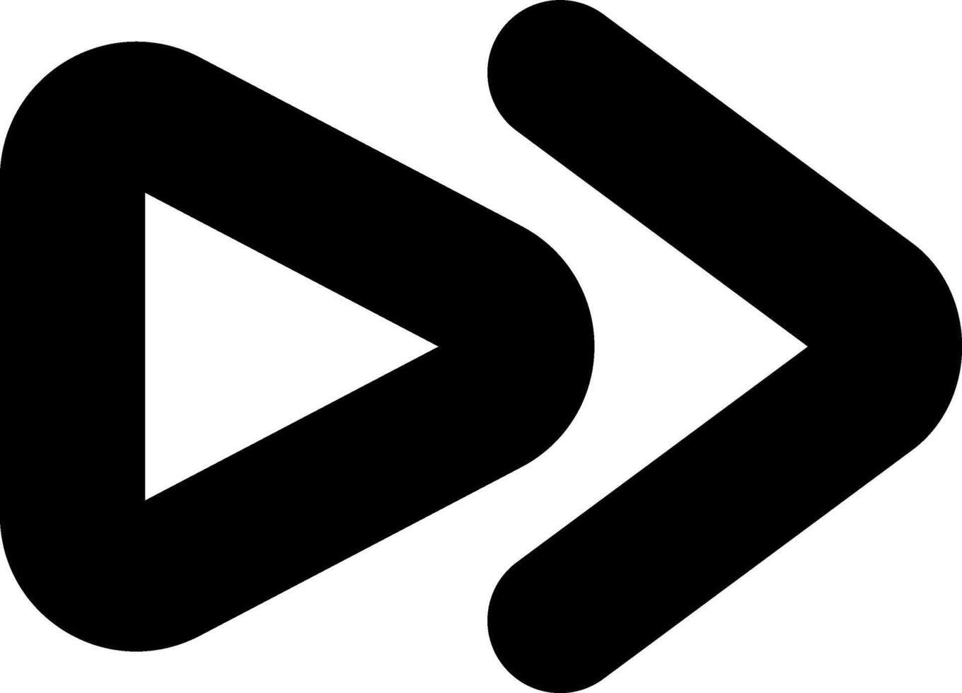 Merging play and forward symbols into a single black shape against a clean white background, creating a modern concept related to multimedia, audio, and vector