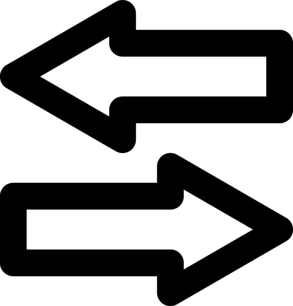Two thick black arrows pointing in opposite directions represent a two way exchange or transfer of data and information, illustrating communication and connectivity in a digital context vector