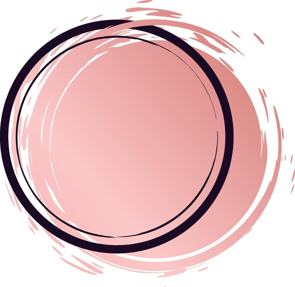 Double black circular border framing a pink brush stroke circle with gradient from dark to light pink on white background, ideal for beauty and fashion related designs vector