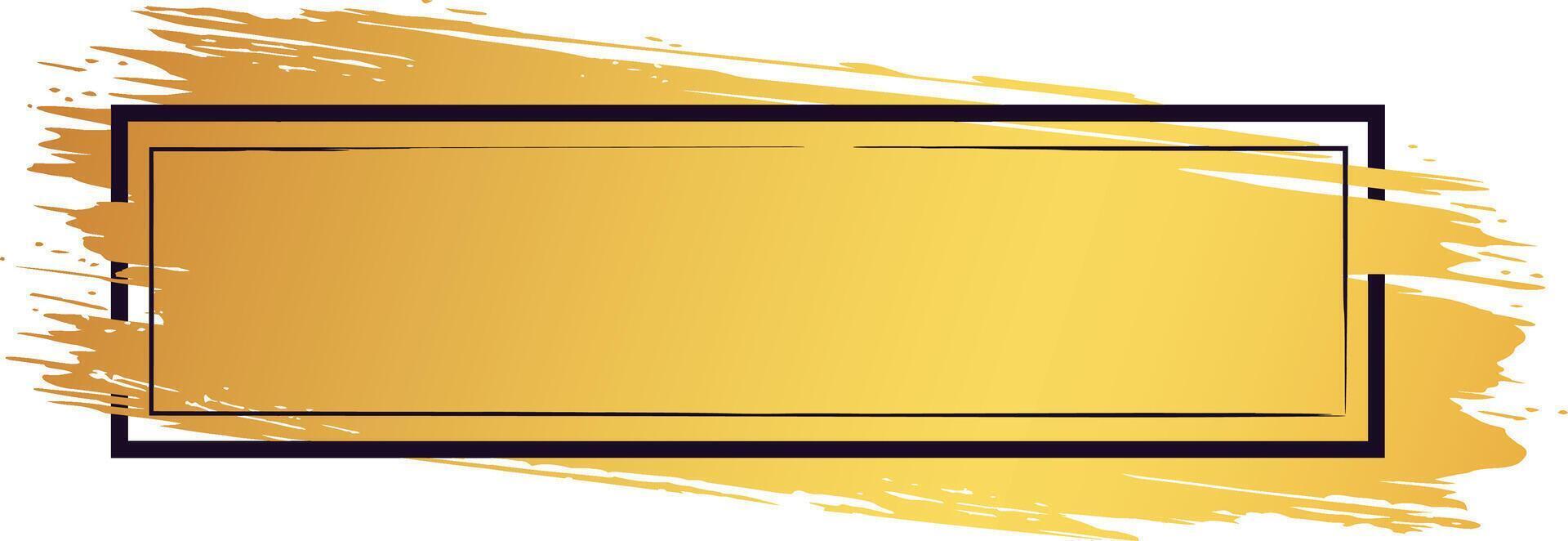 Wide golden brush stroke creating a striking contrast with a black rectangular frame, offering ample copy space for titles, quotes, or messages in a stylish and elegant design vector
