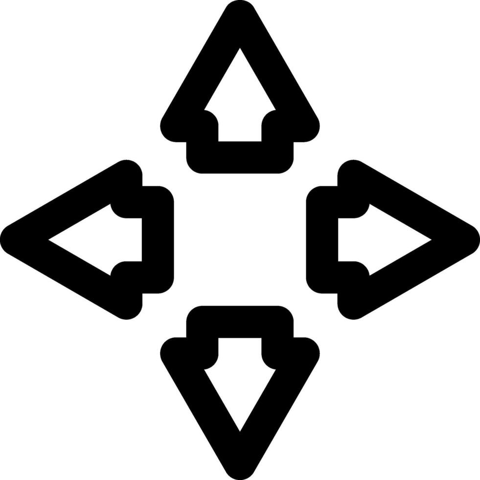 Four bold black arrows pointing in multiple directionsup, down, left, and rightrepresenting choices, navigation, and the complexities of decision making in various contexts vector