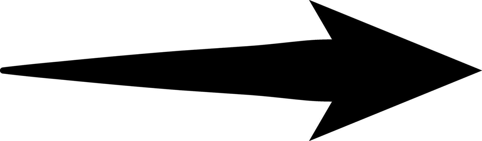 Long black arrow pointing right, symbolizing direction and trend, isolated against a clean white background. Serving as a graphic element for navigation and growth vector