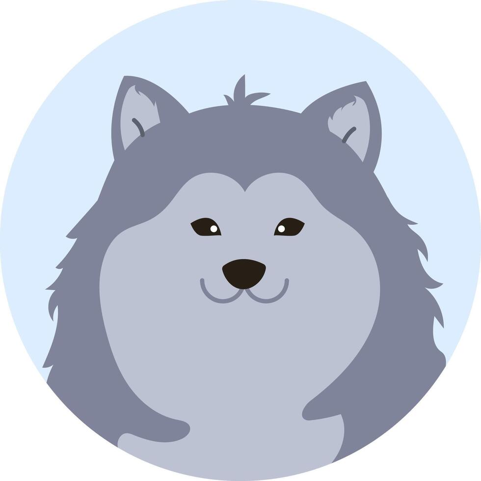 Cartoon illustration of a friendly alaskan malamute dog smiling, showing its happiness and playful nature, conveying a sense of joy and companionship vector