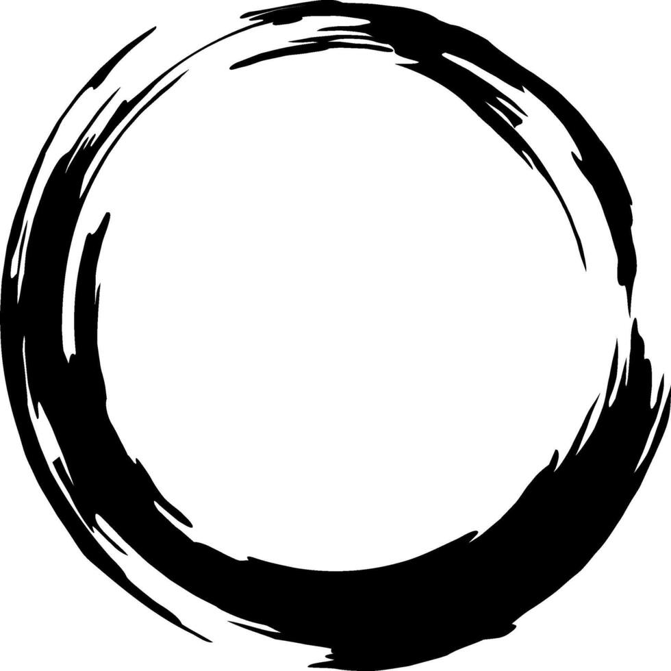 Hand drawn black brush stroke in a circular shape creates a powerful symbol of zen and emptiness, evoking themes of mindfulness and spiritual awakening vector