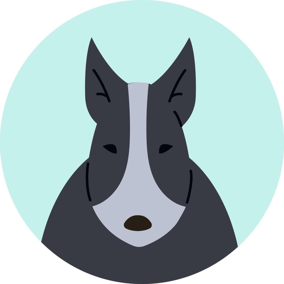 Portrait of a bull terrier dog gazing forward within a light green circle, featuring a minimalist illustration style that highlights its friendly and adorable characteristics vector