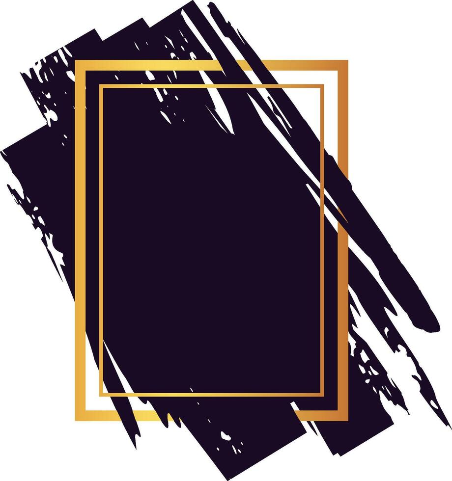 Golden frame bordering black brush strokes creating an elegant and artistic template on a white background, perfect for adding a touch of sophistication to any project vector