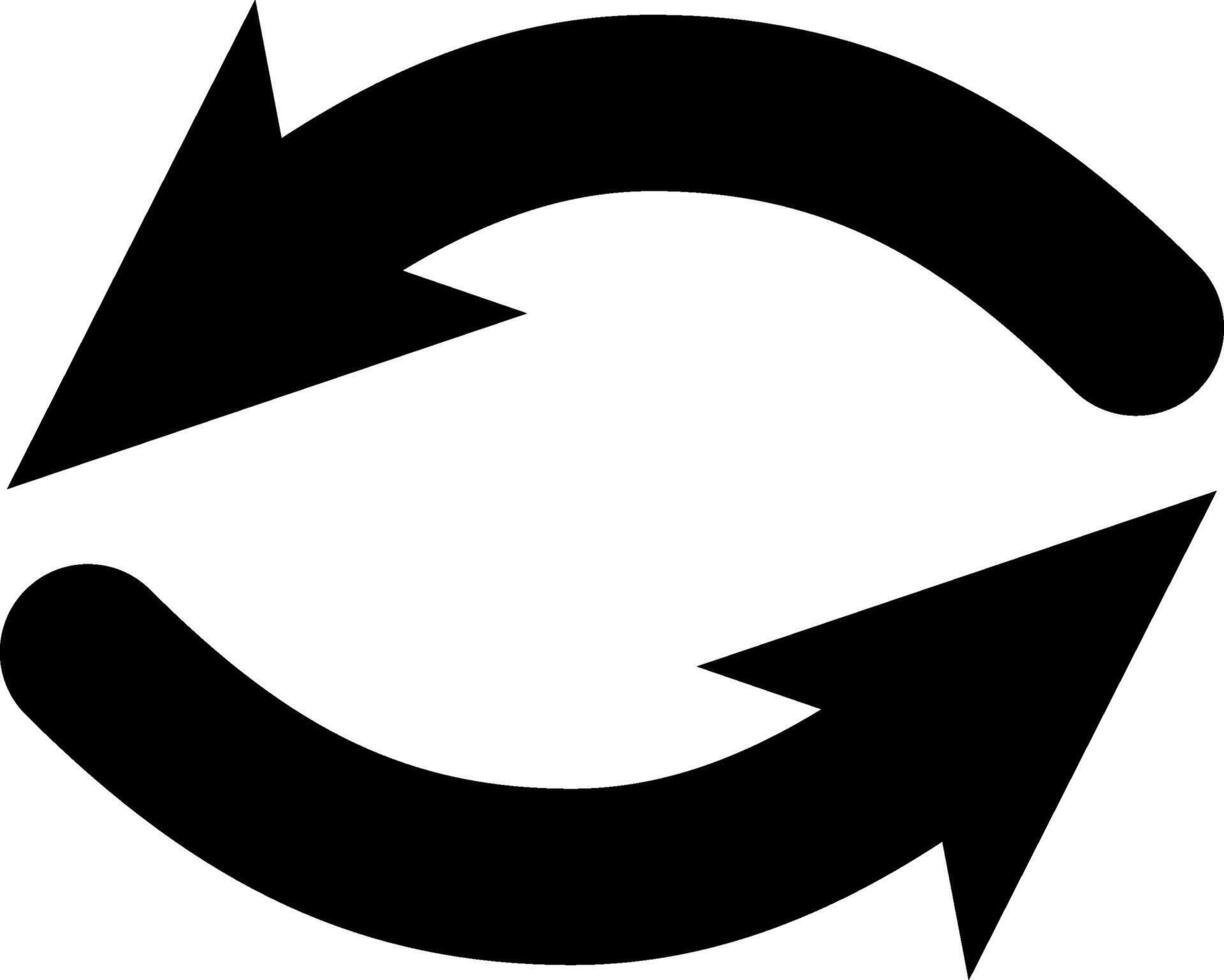 Two curved black arrows rotating in a circular motion, creating a continuous loop that symbolizes repetition, exchange, and the cyclical nature of processes and development vector