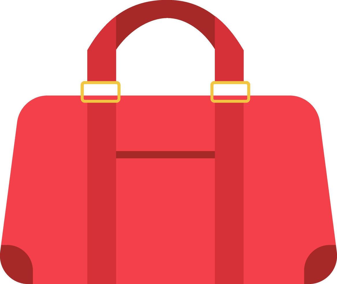 Red travel bag laying flat with gold buckles and curved handle, perfect for weekend getaways or business trips, offering ample space and stylish design vector