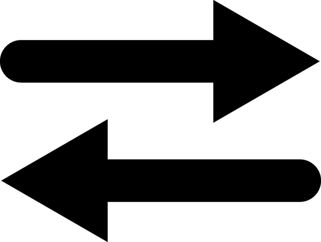 Two thick black arrows are pointing in opposite directions, one to the right and one to the left, on a clean white background, symbolizing decision making, choices, or opposing forces vector