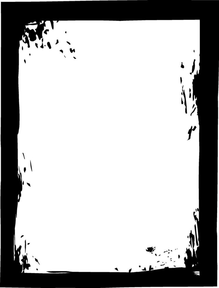 Black grunge border creates a striking frame around a clean white copy space, accented by dynamic paint splatters, offering a versatile design element for various creative projects vector