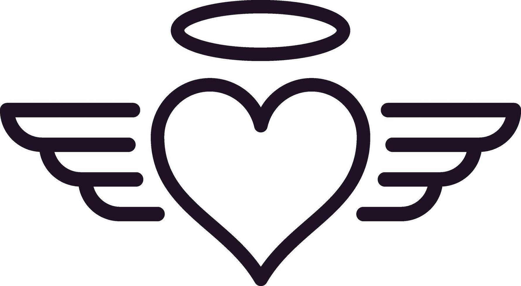 Minimalist line art illustration featuring a heart with wings and a halo, representing love, spirituality, and freedom, perfect for Valentine's Day and inspirational themes vector