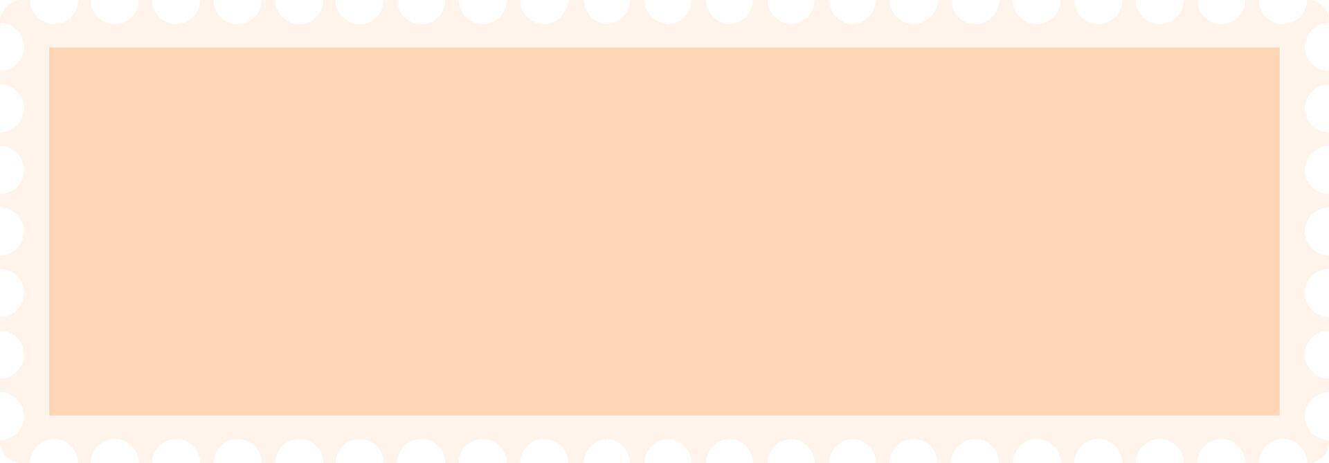 Horizontal blank rectangular postage stamp with a light orange background and a white scalloped edge is displayed on a white background, providing copy space for text or designs vector