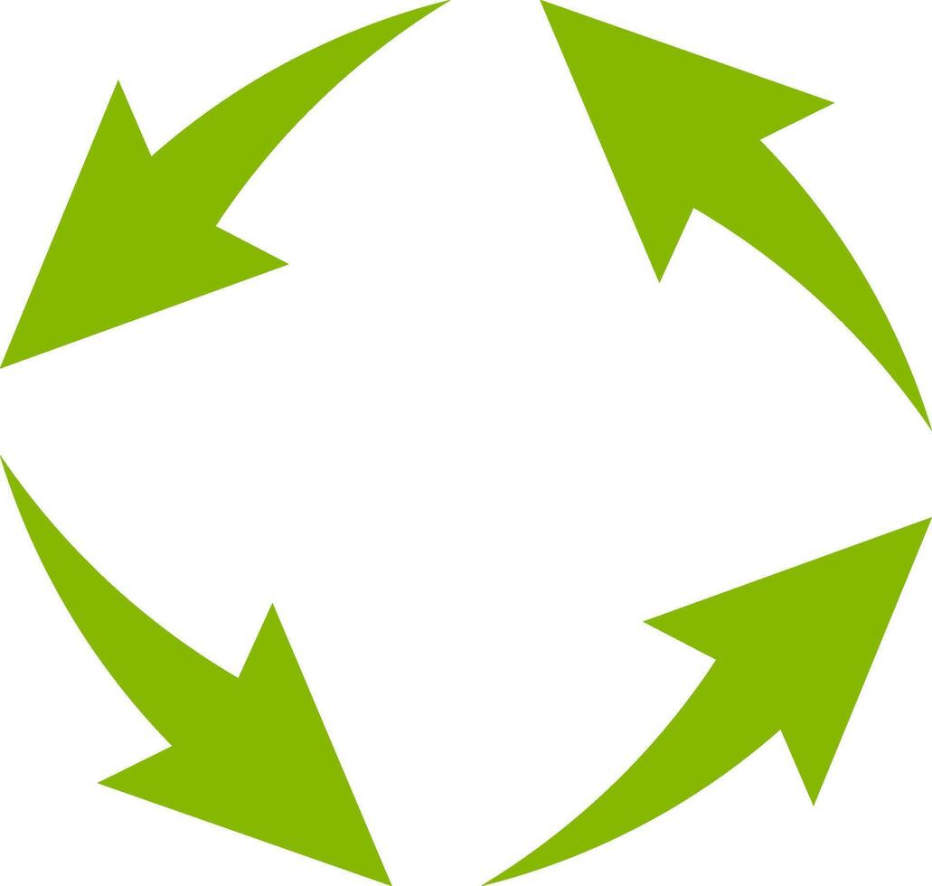 cuatro verde flechas giratorio agujas del reloj formando un circulo en un blanco antecedentes representar un continuo proceso, un circular economía, o un reciclaje concepto vector