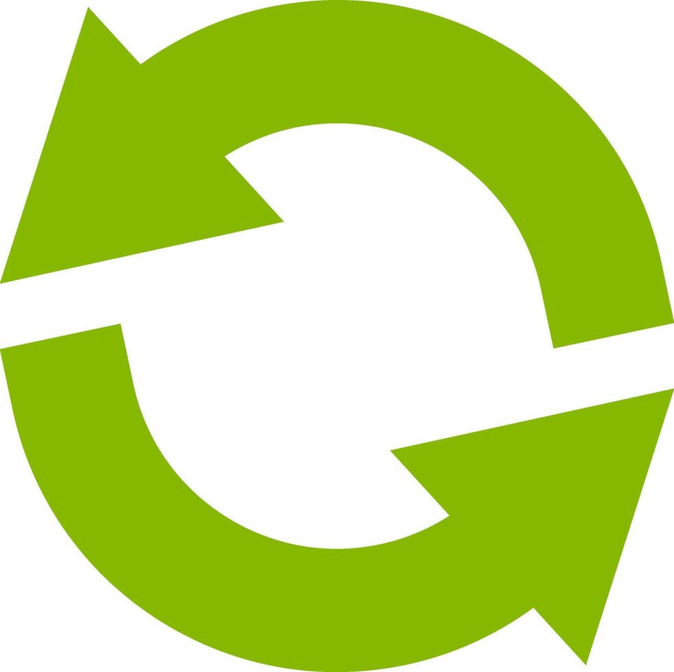 Two green arrows forming a circle symbolize a continuous process of refreshing, recycling, or updating, representing sustainability and circular economy vector