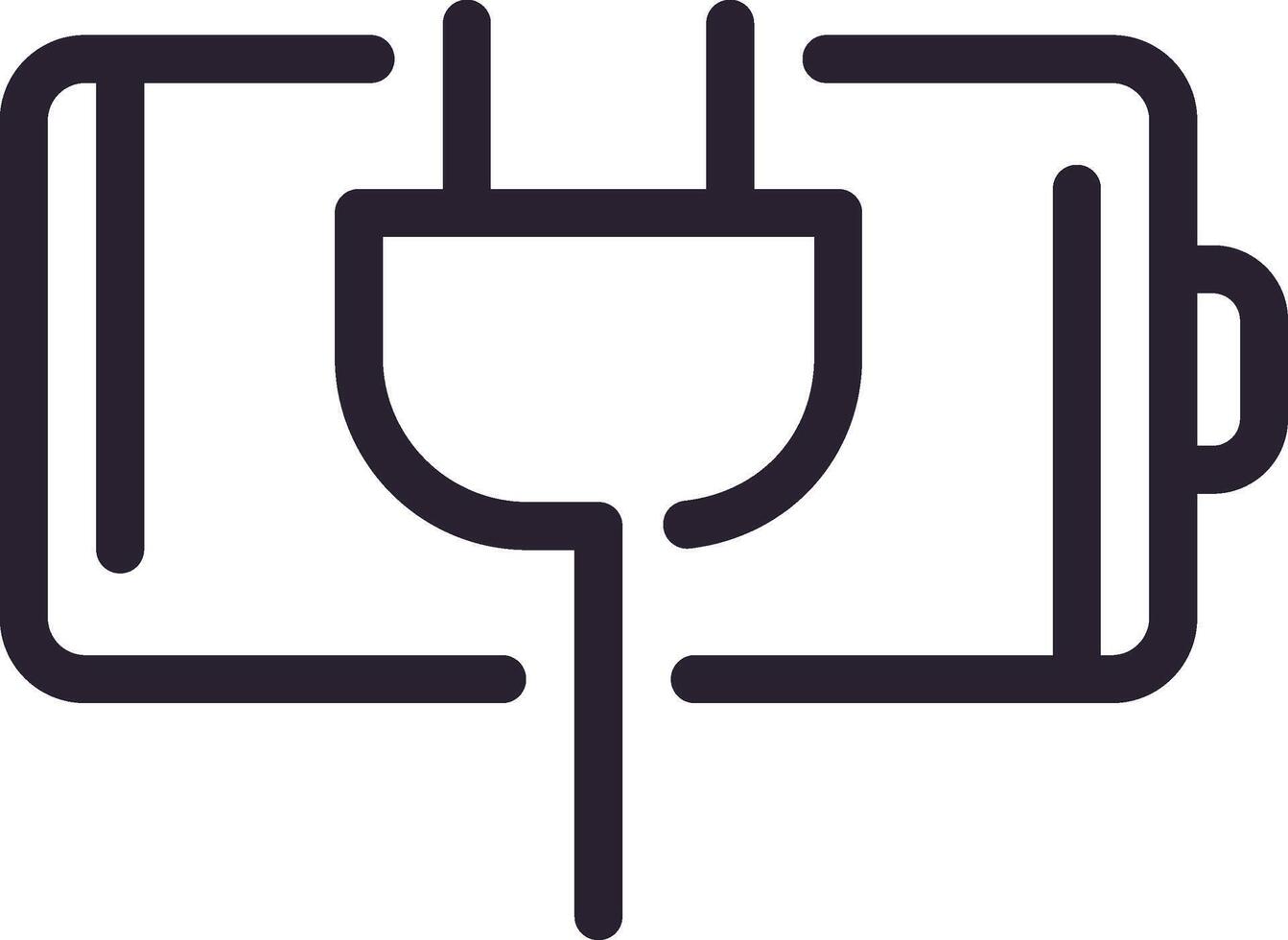 Simple line drawing depicting an electric plug connecting to a battery, illustrating concepts of charging, energy flow, and electrical power in a clean and modern design vector