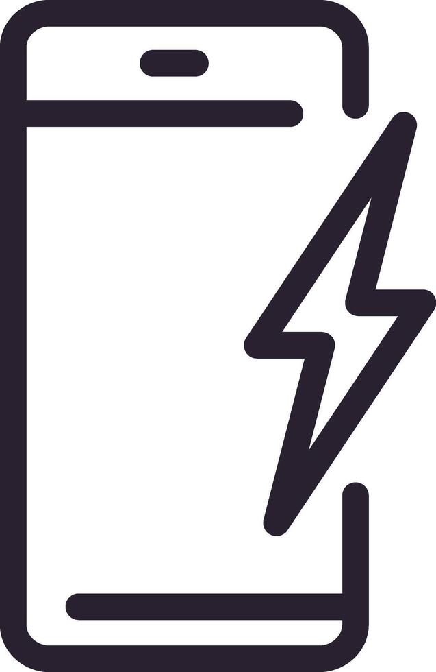 Minimalist line art illustration depicting a smartphone being charged, with a lightning bolt symbol representing fast charging, conveying the concept of mobile technology and power vector