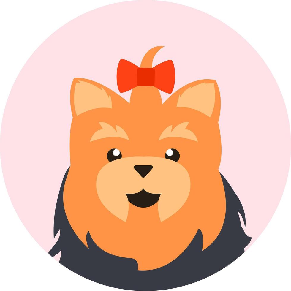 Portrait of adorable yorkshire terrier puppy wearing a red bow on its head, showcasing its charming and playful personality against a soft pink backdrop vector