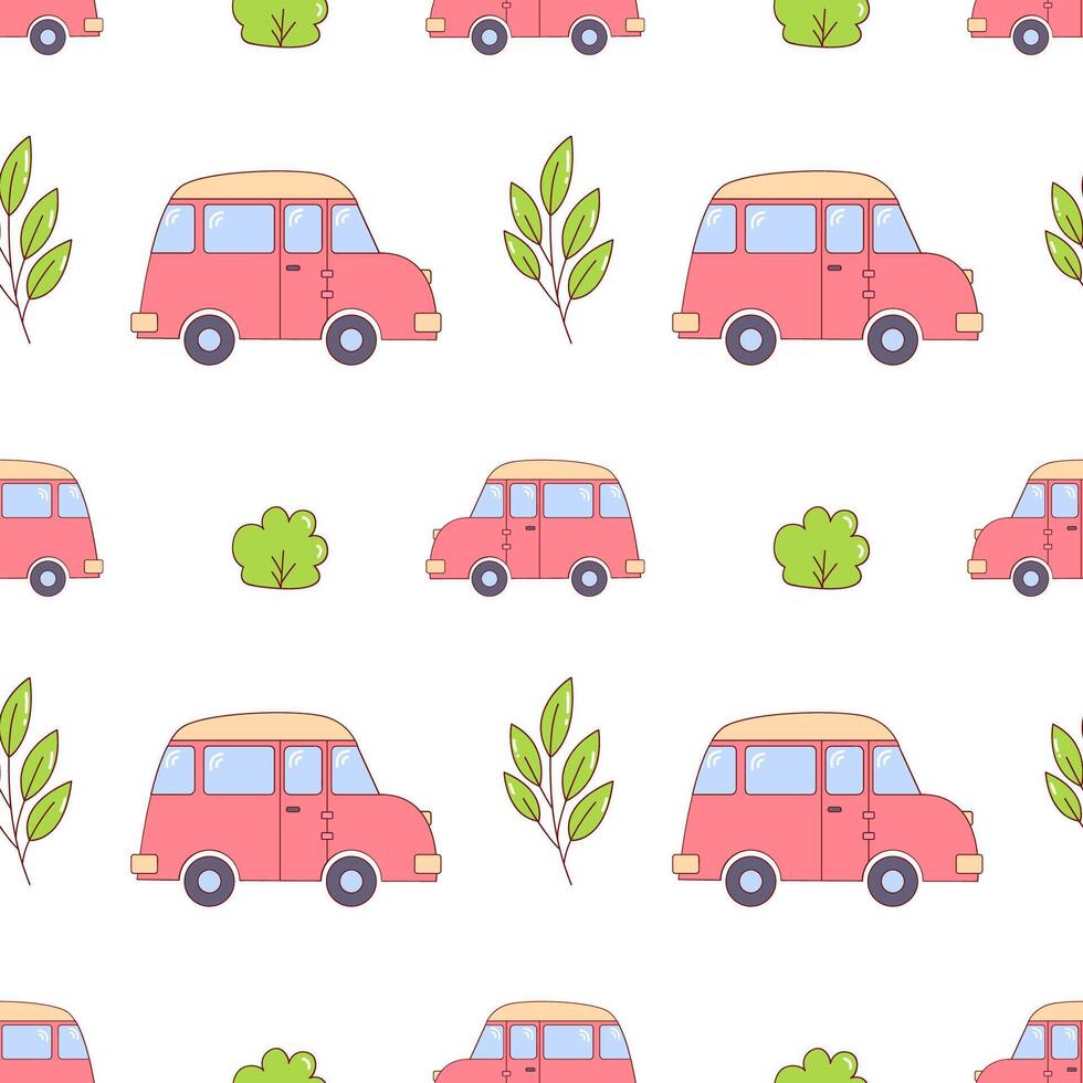 seamless pattern with a car and trees vector