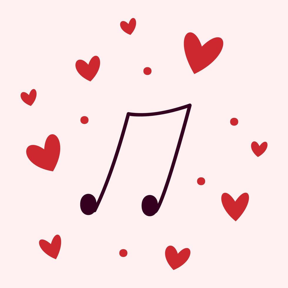 Valentine's Day, music note with red hearts vector