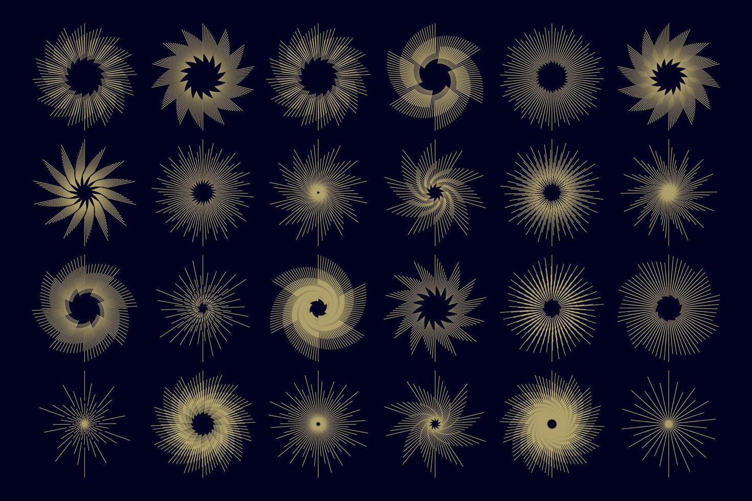 Fireworks set gold fireworks with lines and sparkles firework collection vector