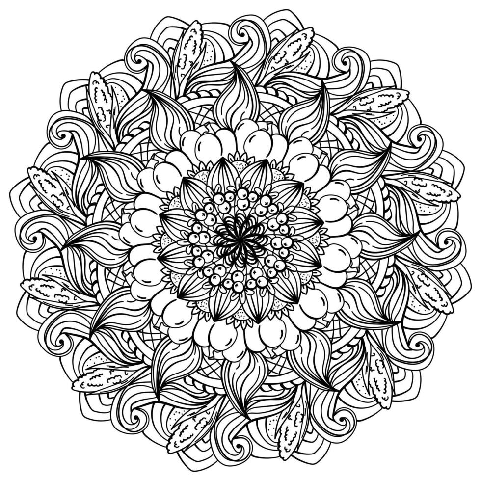 Outline mandala with harvest of vegetables and berries, creative zen coloring page for Thanksgiving activity vector